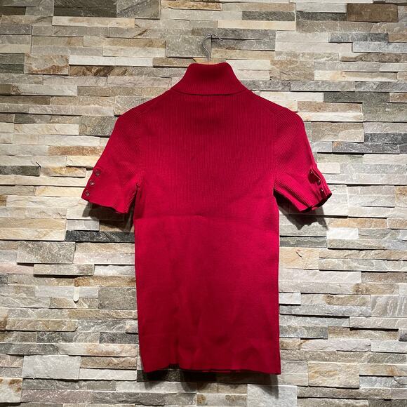 Moda International Red Turtleneck Sweater | Short Sleeve, 100% Cotton - Picture 2 of 5